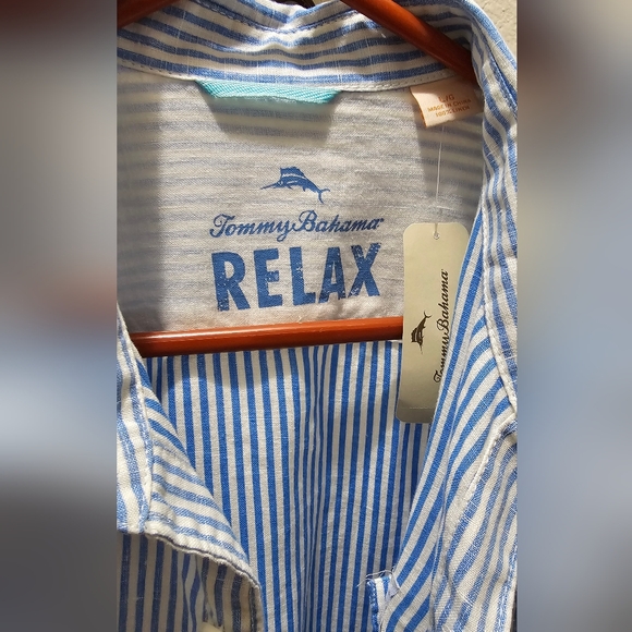 Tommy Bahama Relaxed Linen Blue Striped Men's Shirt Size Large NWT - Picture 4 of 13